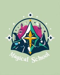 This vibrant logo design captures the essence of a magical school filled with young wizards, utilizing geometric shapes and c