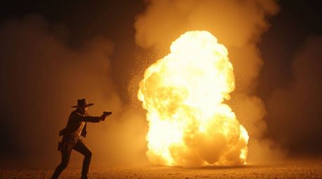 Experience the timeless humor of a classic exploding TNT gag set in the Wild West, reimagined with a dramatic cinematic flair