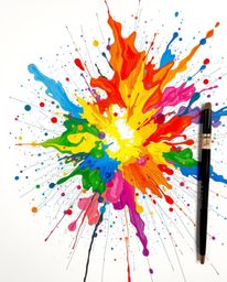 A captivating hand-drawn sketch in the sketchnote style showcases a vibrant explosion of colorful paint splashes against a pr