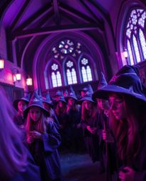 Dive into the enchanting world of a magical school teeming with young wizards. This extreme macro photograph, rendered in dee