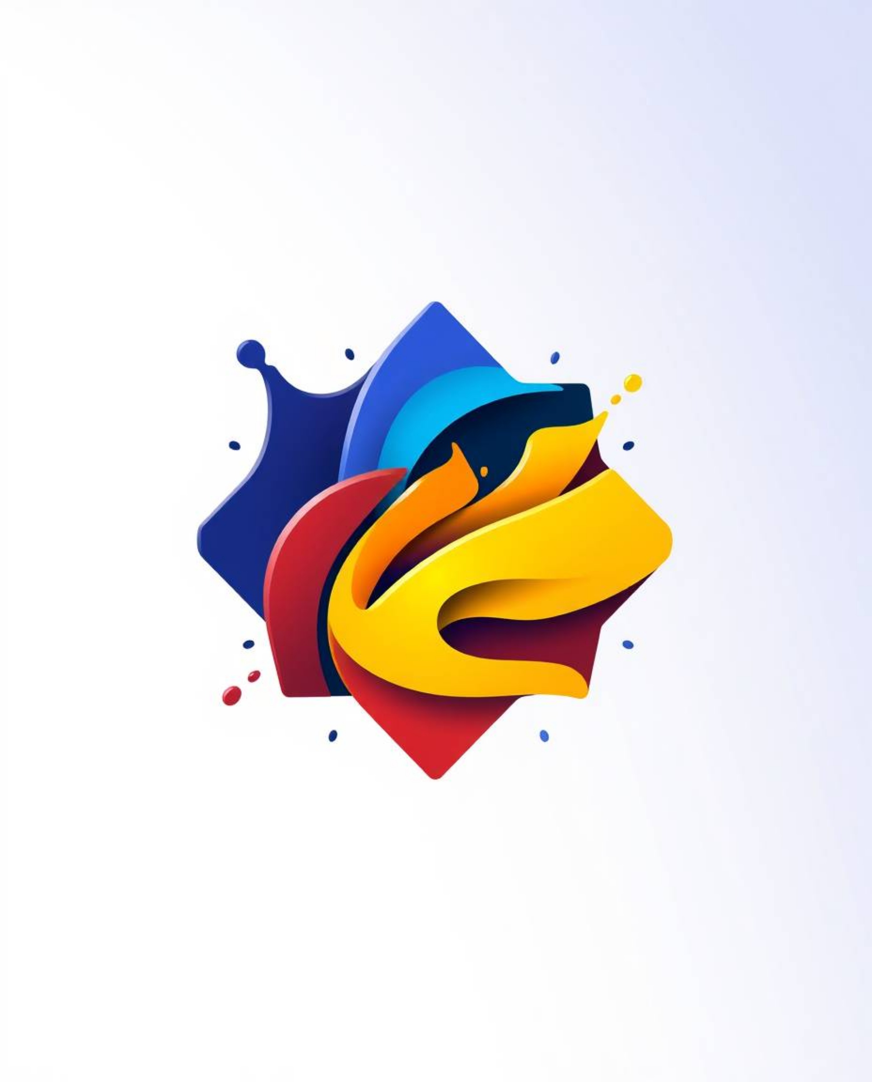 Explore a captivating logo design featuring abstract 3D colorful splash shapes floating in space. This high-contrast, low-key