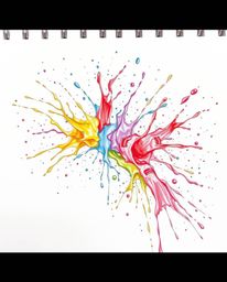 A captivating hand-drawn sketch in a dramatic cinematic style showcasing dynamic and colorful splashes against a clean white 