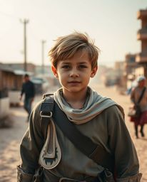 Capture the spontaneous essence of a brave Disney-style hero's journey through an urban desert landscape with candid street p