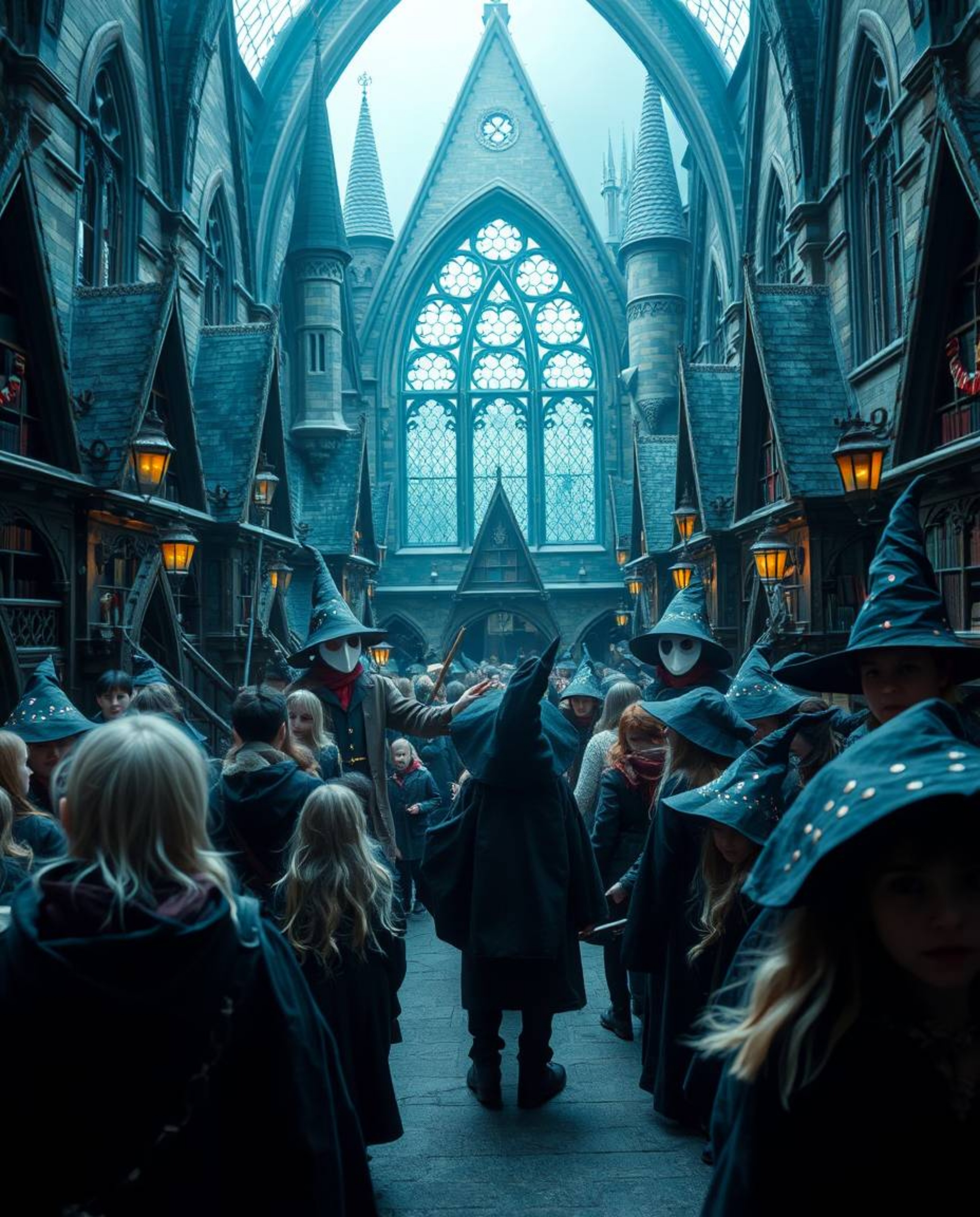 Experience the enchanting world of a magical school through a captivating close-up shot.  Witness young wizards in their elem