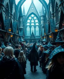 Experience the enchanting world of a magical school through a captivating close-up shot.  Witness young wizards in their elem