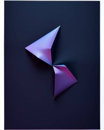 Intricate origami artwork in jet black boasts a soft gradient texture blending pink, blue, and violet hues.  A minimal backgr