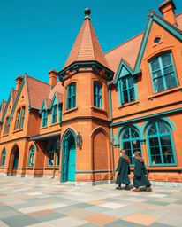 An exquisite collection of precise architectural color photographs, focusing on an extreme macro close-up of a magical school