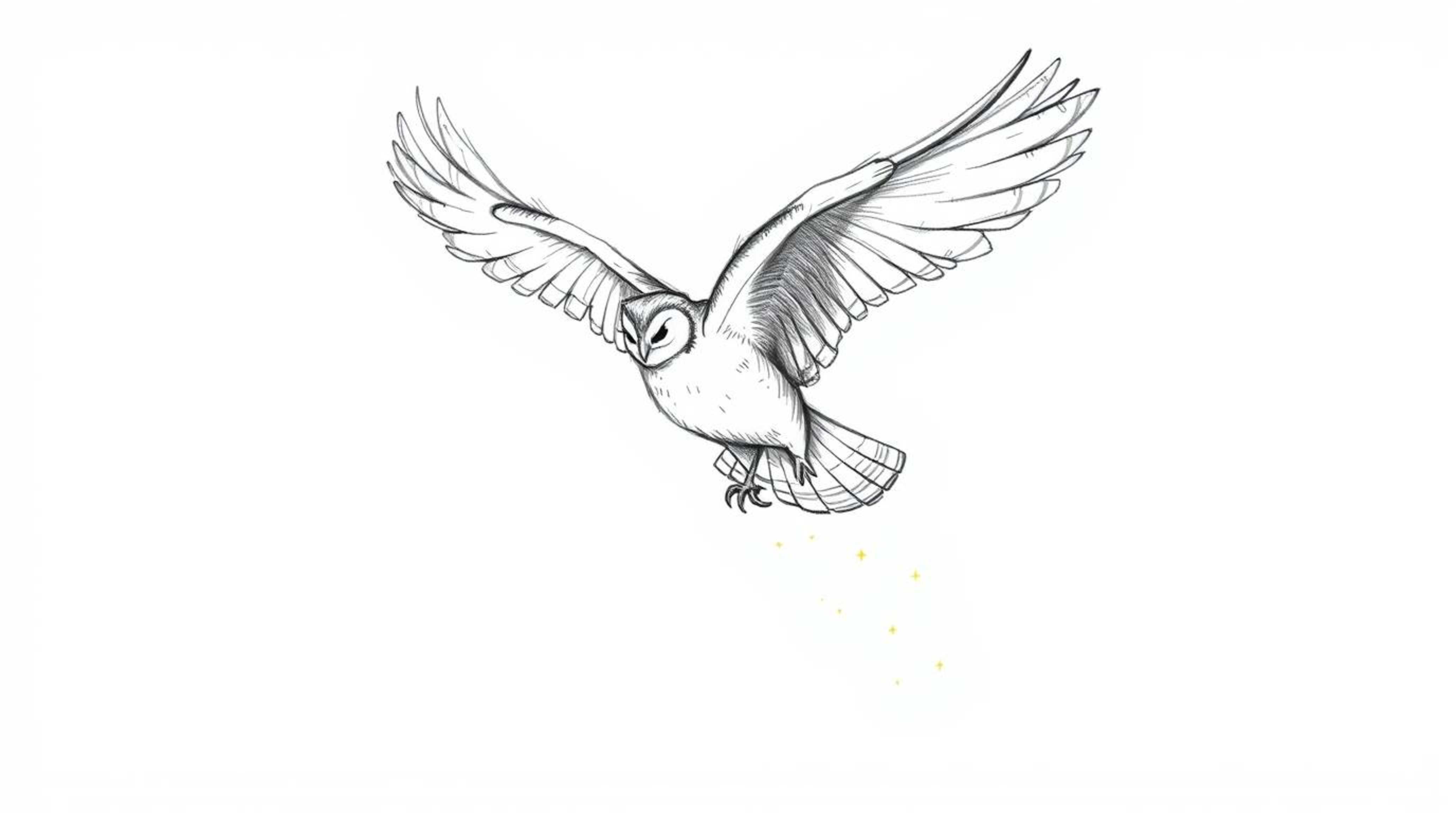 A charming hand-drawn sketch in the style of Pixar portrays a blind owl in mid-flight, embodying the heartwarming role of tea