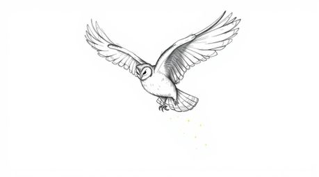 A charming hand-drawn sketch in the style of Pixar portrays a blind owl in mid-flight, embodying the heartwarming role of tea