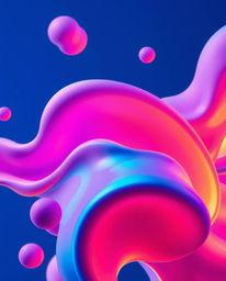 Explore a surreal and dreamlike world with vibrant colors and glowing edges on futuristic 3D fluid shapes set against a deep 