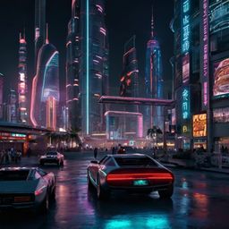Imagine a breathtaking futuristic cityscape where towering skyscrapers of glass and steel pierce the sky. Gleaming neon signs