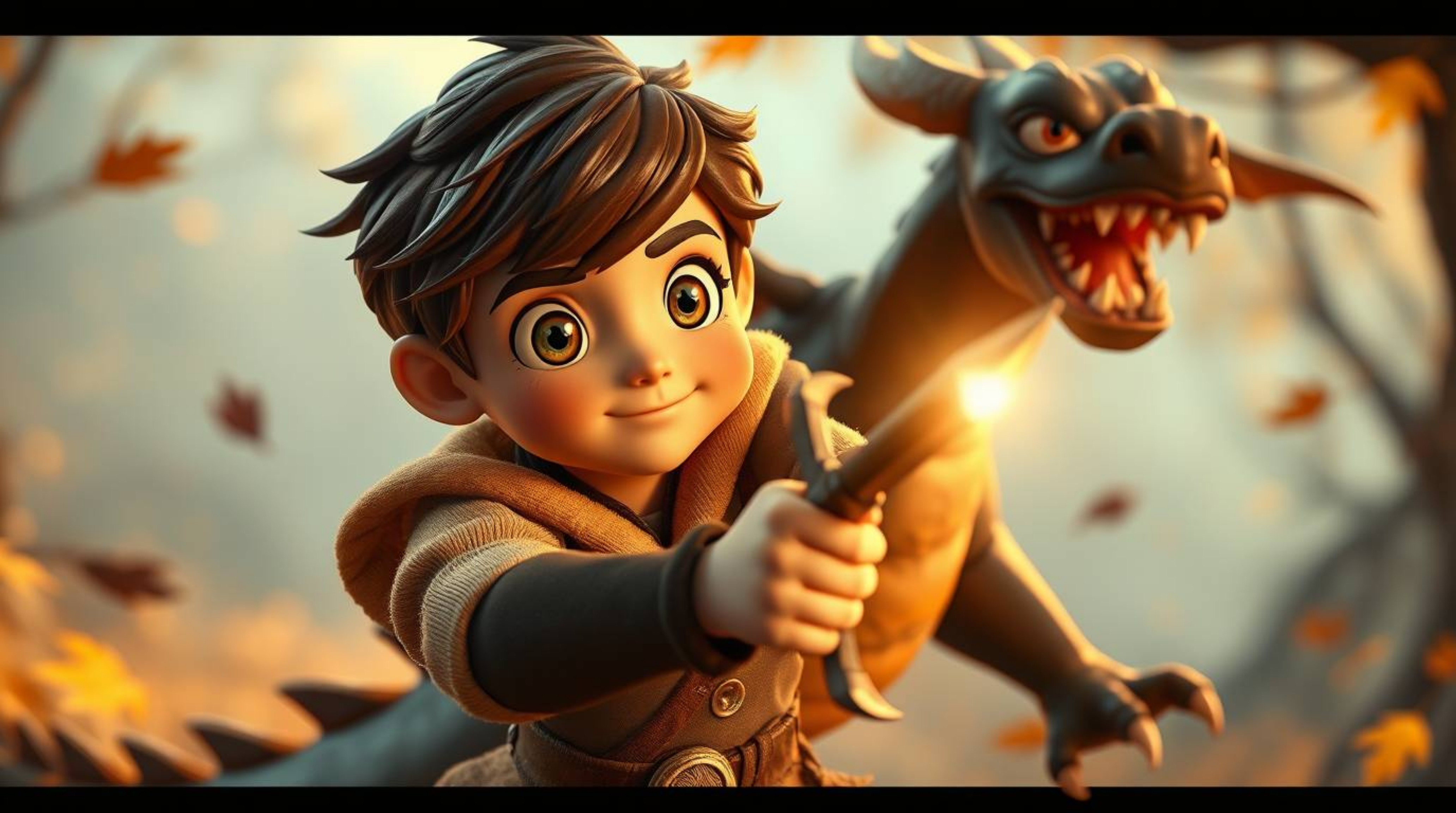 A charming prince with rosy cheeks and kind eyes battles a fearsome dragon in a captivating 1950s animation style.  The artwo