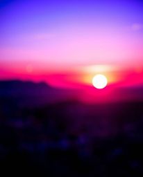 Experience a surreal sunrise over a war-torn landscape, rendered with a mesmerizing blurred bokeh effect. Deep ultraviolet hu