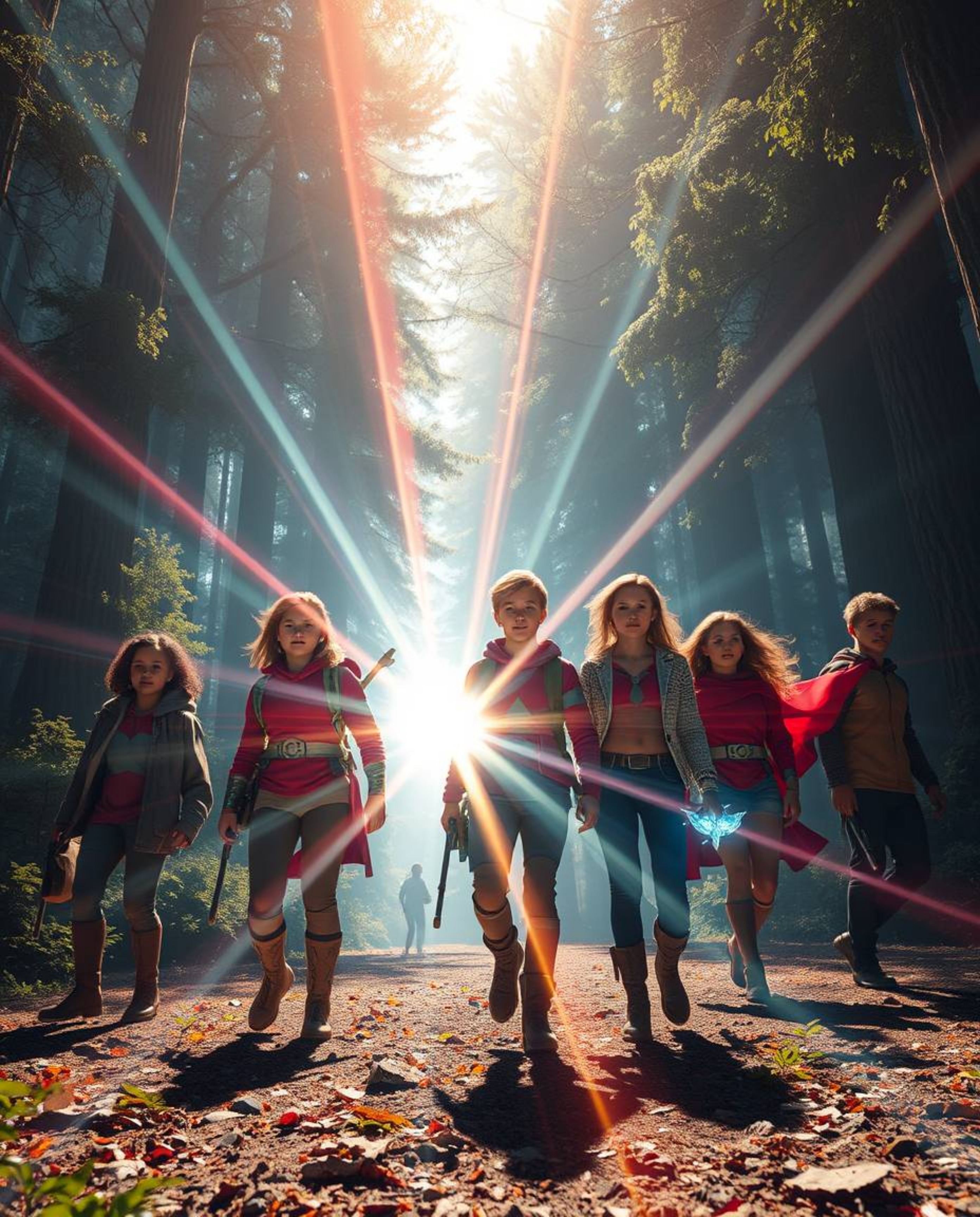 Embark on an epic adventure with a group of friends possessing unique powers, their abilities reflected in their attire and e