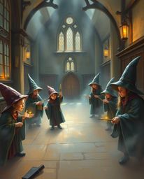 Immerse yourself in a magical school brimming with young wizards, brought to life through a classic oil painting style. Exper