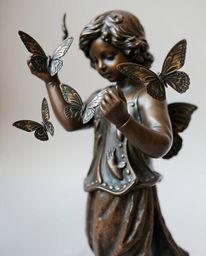 This cast bronze sculpture beautifully depicts a girl releasing butterflies into the air, capturing the essence of movement a