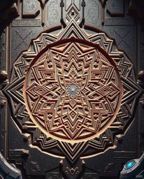 Explore a futuristic sci-fi illustration blending advanced technology and space elements with historically accurate Islamic g