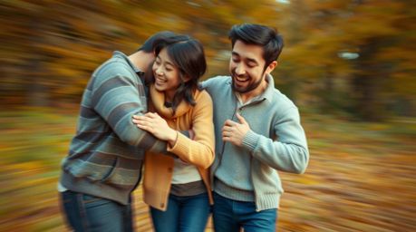 Experience a dynamic and heartwarming reunion between family members in this stunning Pixar-style photograph. Bathed in warm 