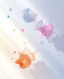 Explore the ethereal beauty of delicate watercolor paintings featuring abstract 3D colorful splash shapes floating effortless