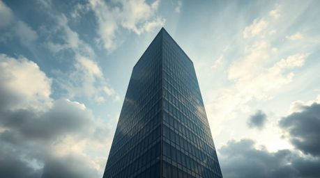 Experience the awe-inspiring fusion of architecture and nature with this modern glass building dissolving seamlessly into the