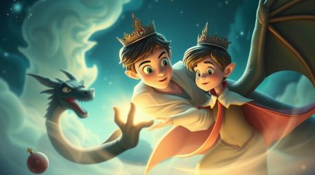 A captivating surreal image in the style of 1950s animation depicts a charming prince, radiating a luminous aura, bravely bat