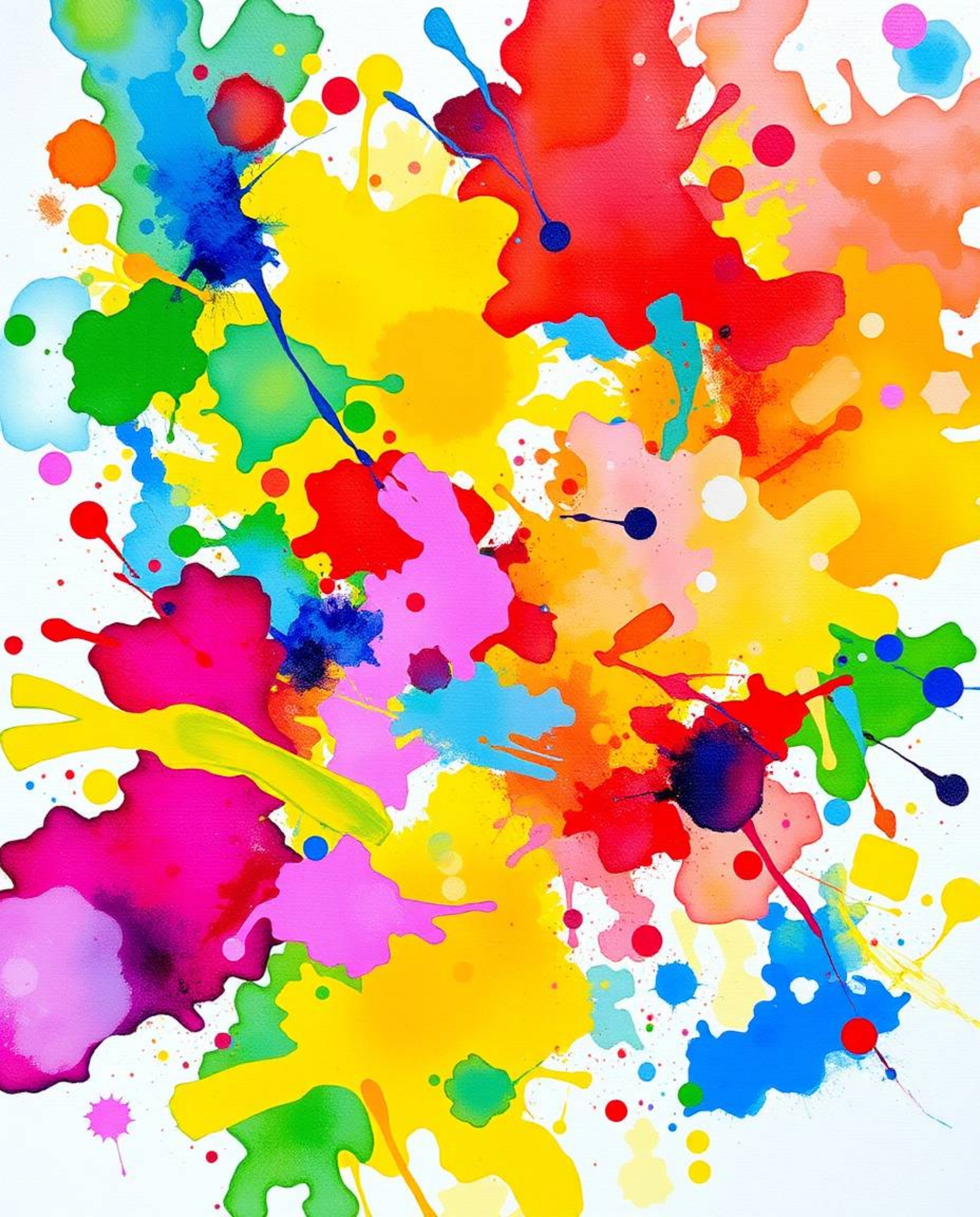 A bright and bold acrylic painting showcases colorful watercolor splashes blending seamlessly on paper. Vivid tones and a cha