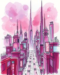 A captivating hand-drawn sketchnote depicts a futuristic city malfunctioning in a stylish glitch effect.  Flickering lights a