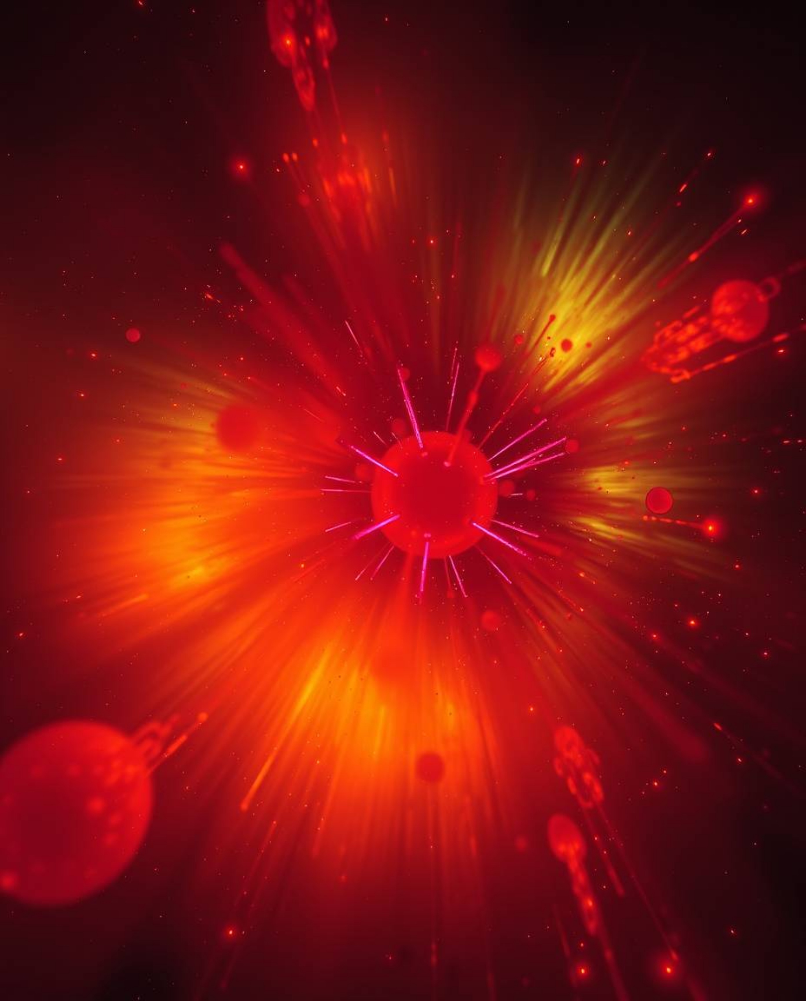 Experience the breathtaking beauty of a cosmic explosion! Witness glowing bioluminescent colors in reds, oranges, and yellows