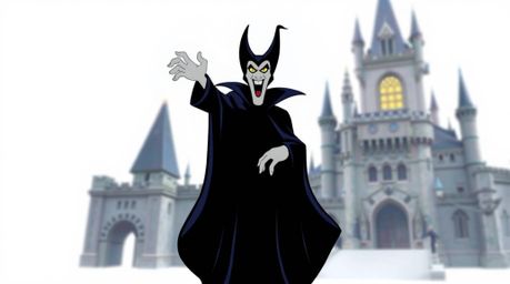A captivating geometric logo featuring a classic Disney villain casting a spell within an ancient castle.  The design boasts 