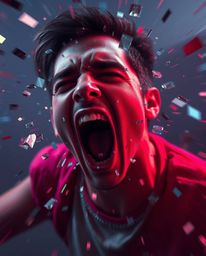 Witness a surreal scene where a person's scream echoes as their reality disintegrates into a mesmerizing array of pixels. Blu