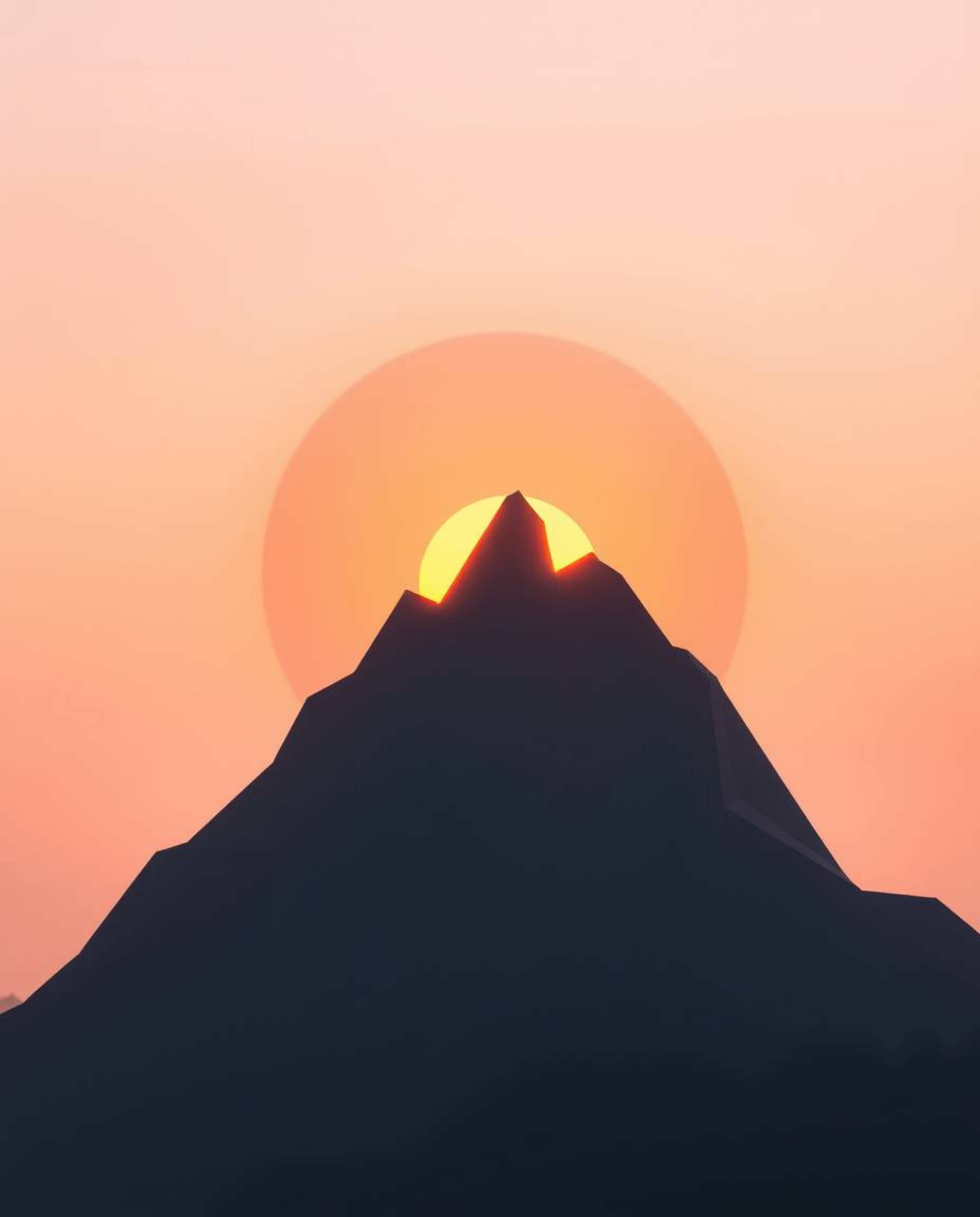 This artwork presents a sunset from a high alpine peak, uniquely blending a soft cinematic haze with an intricate origami sty