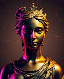 A captivating classical sculpture infused with a modern twist, featuring a striking colorful glitch effect that suggests digi