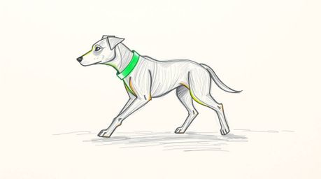 A captivating hand-drawn sketch depicts a futuristic dog strolling through space, showcasing vibrant bioluminescent colors an