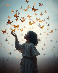 A modern and epic scene unfolds in a soft, dreamy atmosphere, meticulously captured with professional lighting. A girl is dep