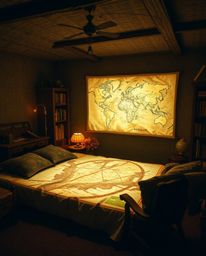 Immerse yourself in a mystic and enchanting environment featuring a glowing map projected within an old study. Experience a d