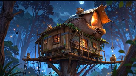In a heartwarming scene imbued with the magic of Pixar and the artistry of anime, a caring beaver has finished building a per