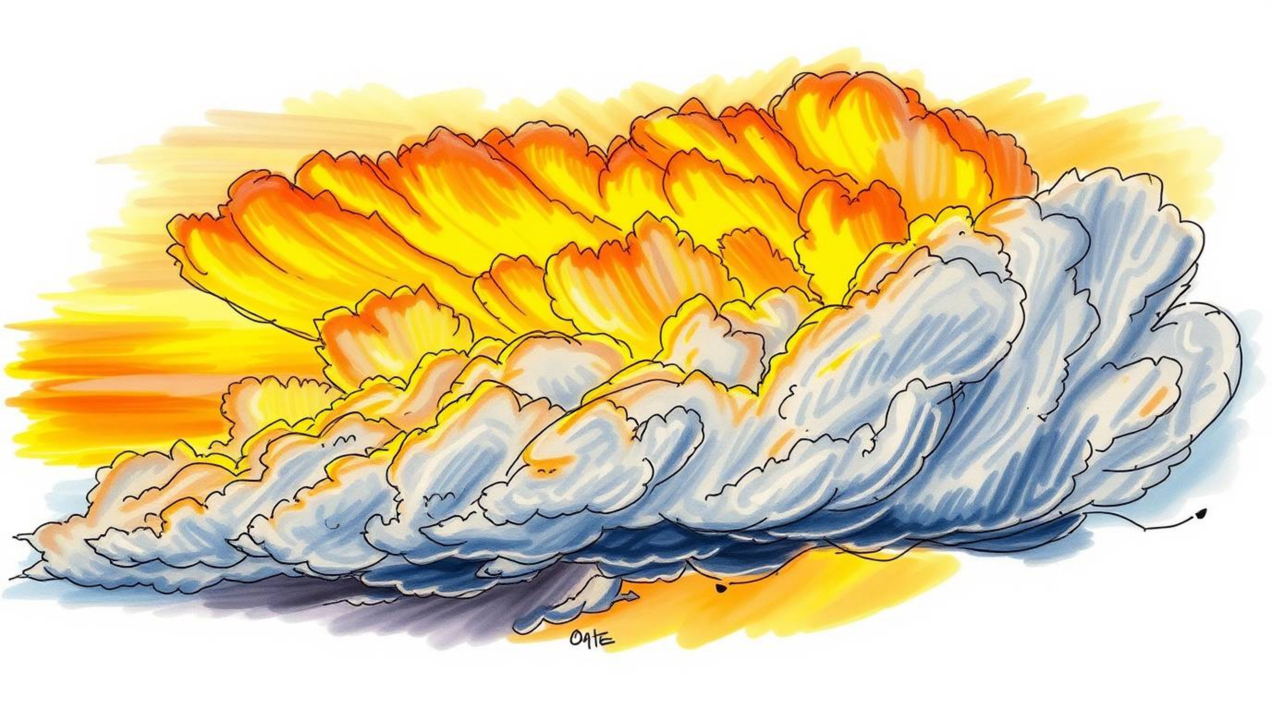A captivating hand-drawn sketchnote depicts intense thunderstorm clouds dramatically illuminated by a vibrant sunset.  The hi