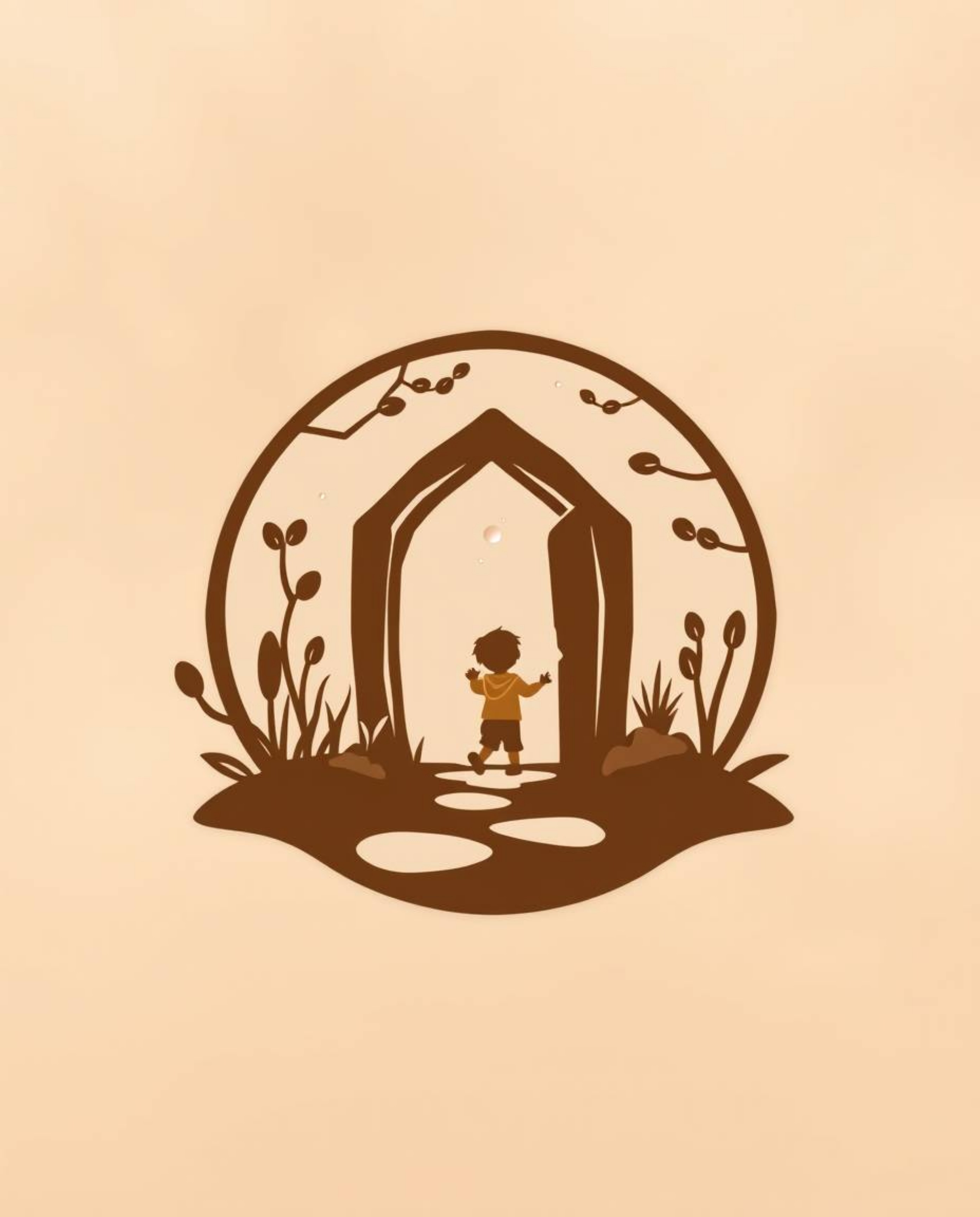This logo design features a child's wonder as they discover a magical portal nestled within a familiar backyard setting. The 