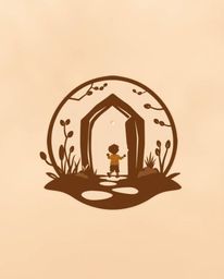 This logo design features a child's wonder as they discover a magical portal nestled within a familiar backyard setting. The 