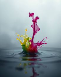 A dramatic cinematic macro photograph showcases vibrant ink splashes in water, enveloped in a thick, foggy atmosphere.  The i