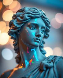 Explore a vibrant reimagining of classical sculpture through a digital lens. Featuring a mesmerizing glitch effect and captiv