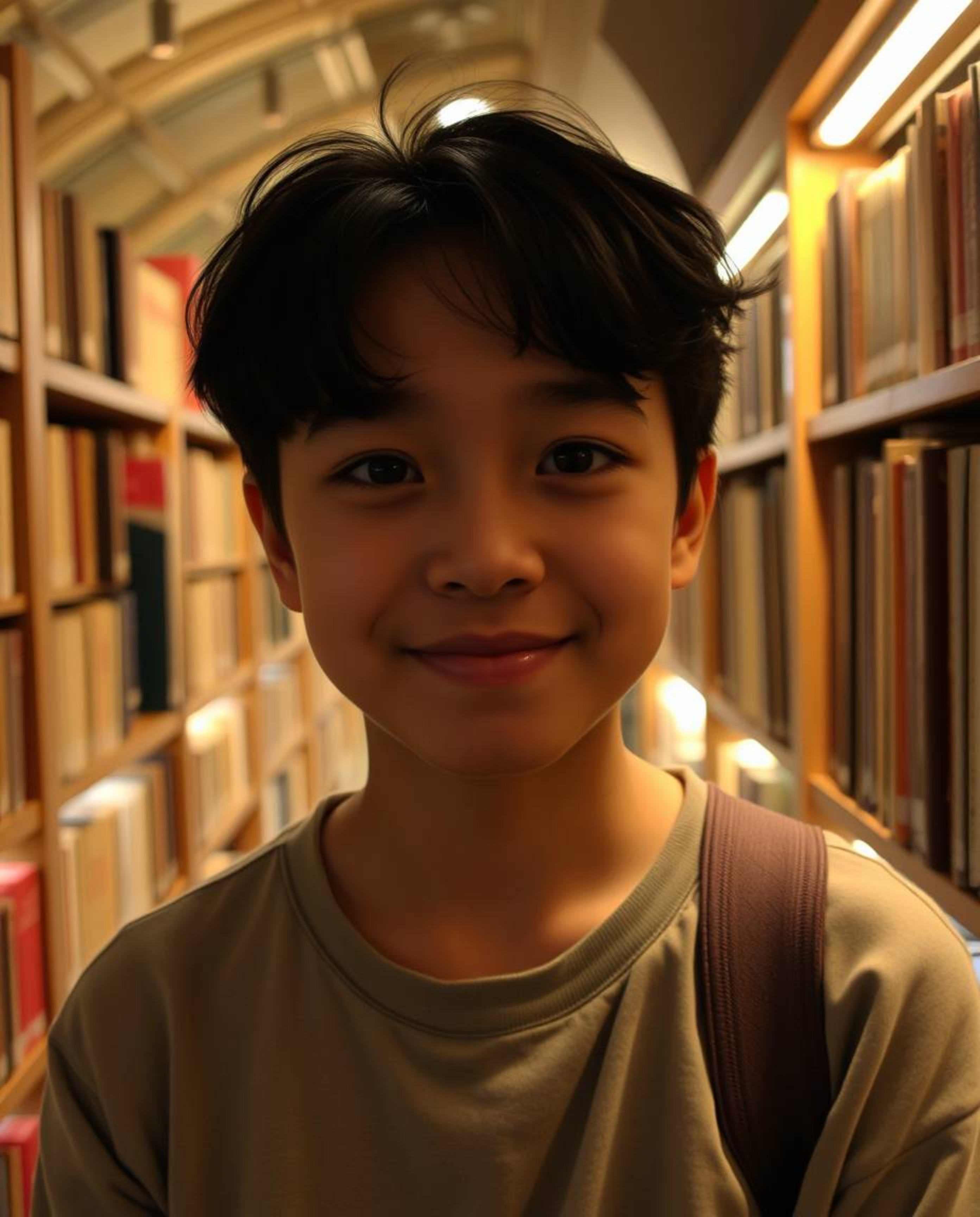 Imagine discovering a hidden underground library, a truly unexpected and magical place. A person with adorable and charming f