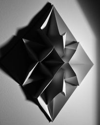 A haunting monochrome photograph showcases a 3D geometric pattern resembling folded paper.  Intriguing shadow play creates an