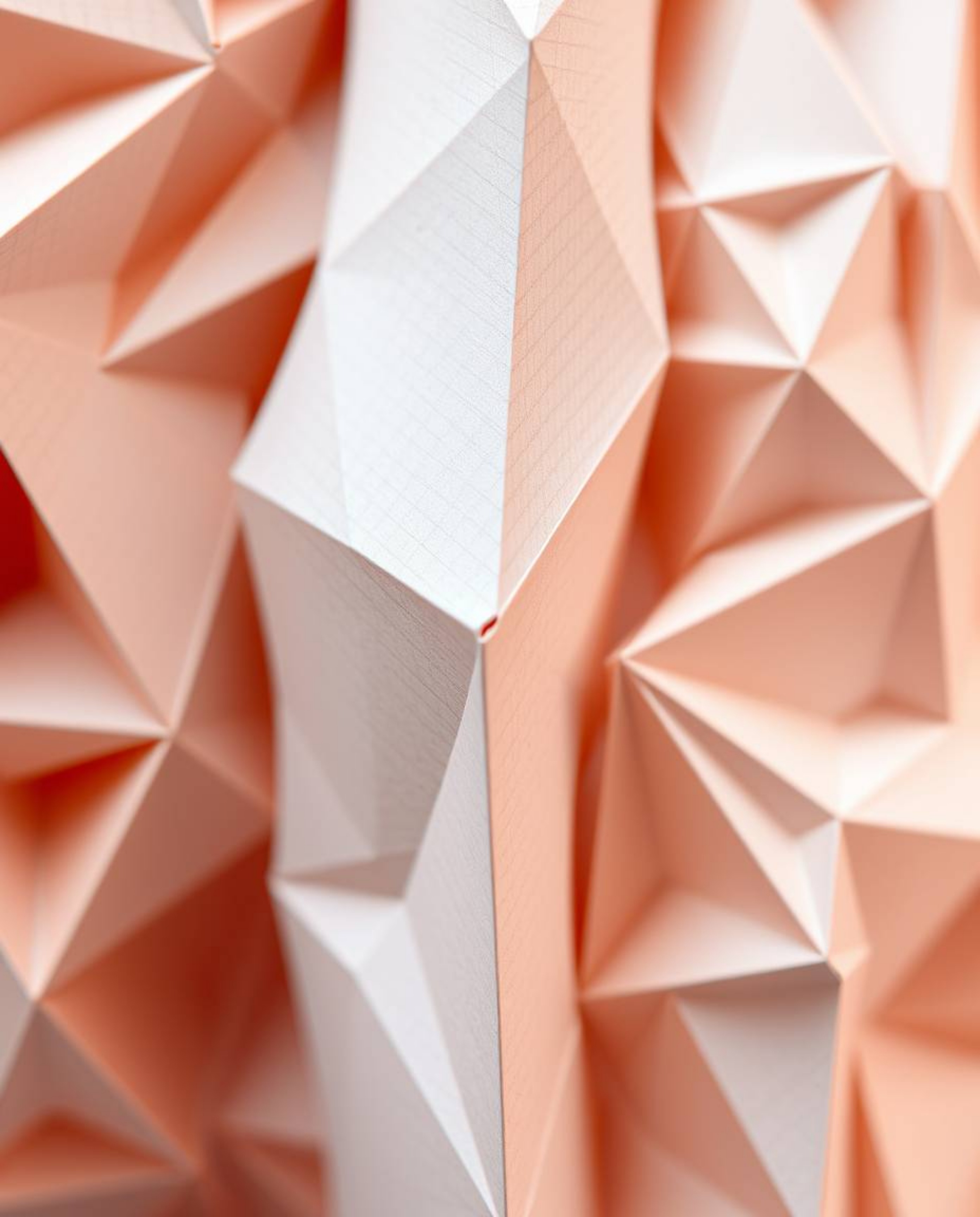 An extreme macro close-up showcasing intricate origami-style glitched geometric shapes emphasizes geometric precision within 