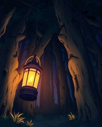 Immerse yourself in the enchanting world of Isekai anime with this illustration featuring a glowing lantern illuminating a da