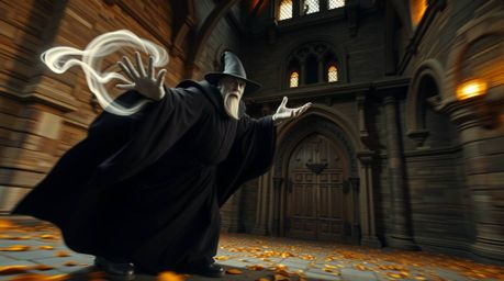 A captivating long exposure photograph depicts a classic Disney villain, cloaked in flowing robes, casting a spell within an 