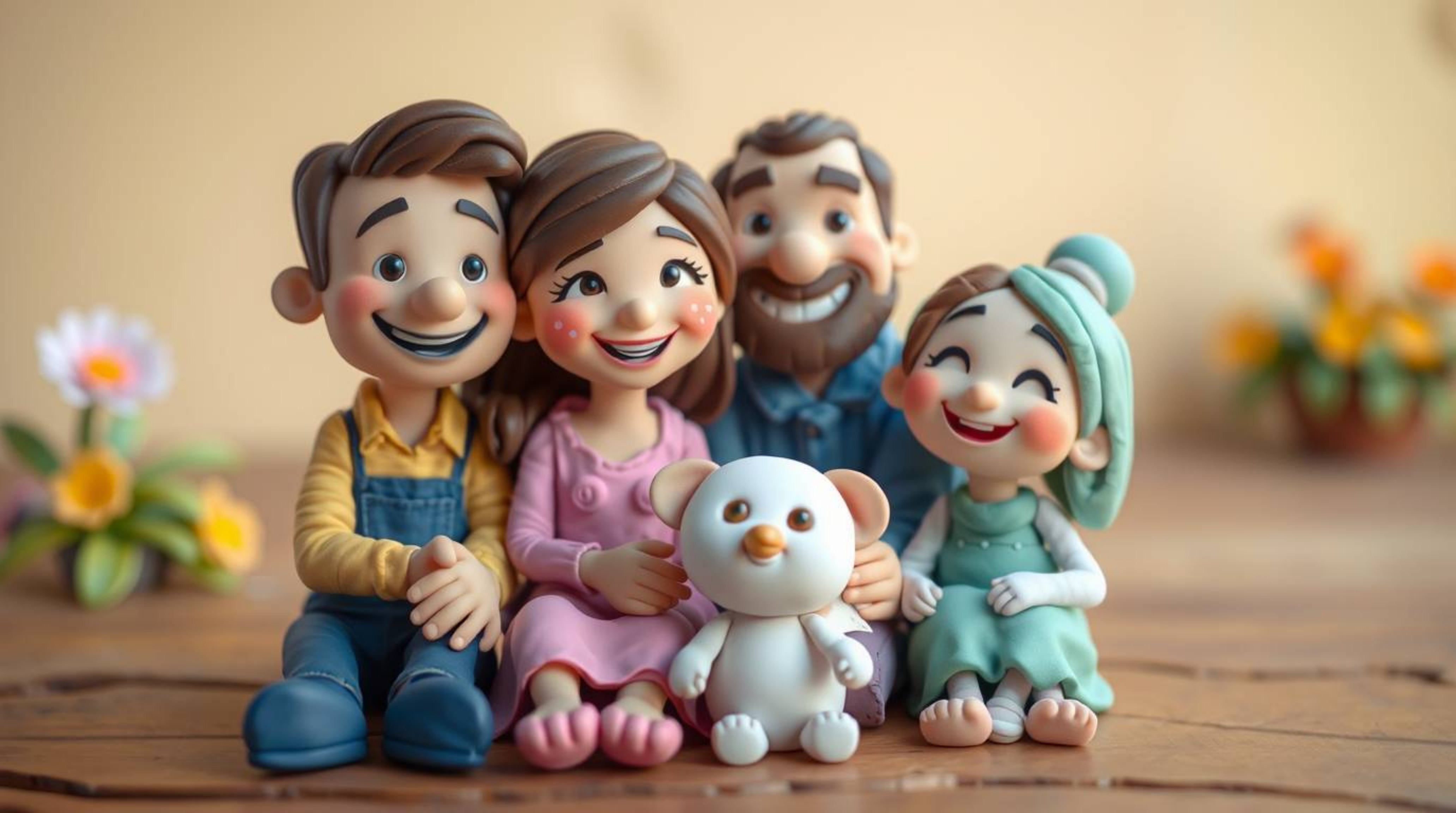 This heartwarming sculptural clay art depicts a touching Pixar-style family reunion. The adorable and charming characters, me