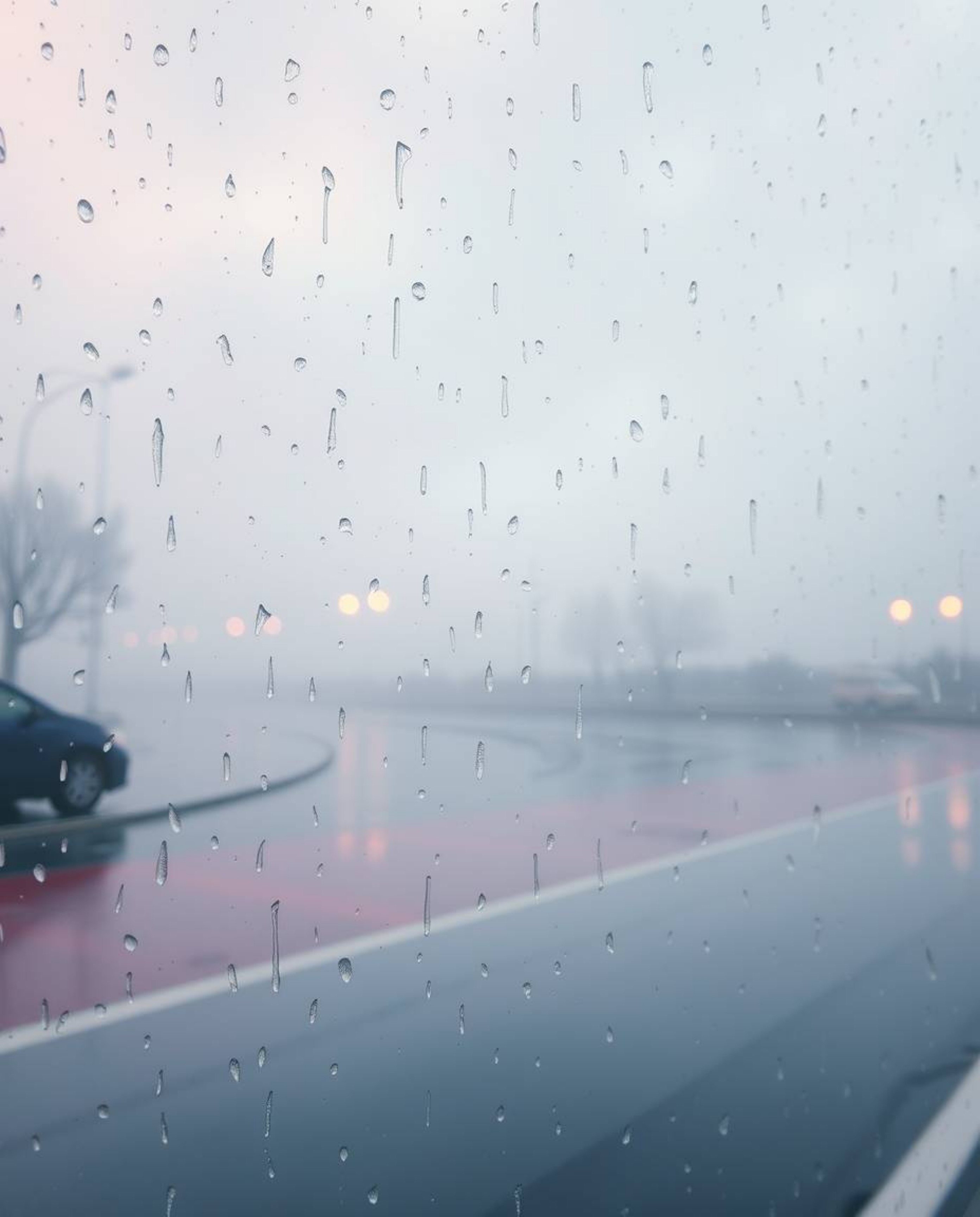 Experience a soft and dreamy atmosphere in this wet, rainy scene, featuring a captivating geometric pattern wallpaper with de