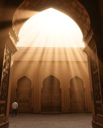 Experience the soft, dreamy ambiance of autumnal light as it illuminates historically accurate Islamic geometric stone carvin