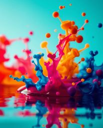High-resolution cinematic stock photo showcasing vibrant ink splashes in water, captured with a macro lens.  The image featur